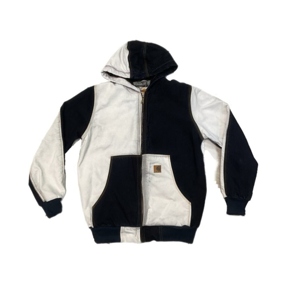 Rework Carhartt Distressed Black & White Panel Zip-Up Workwear Jacket